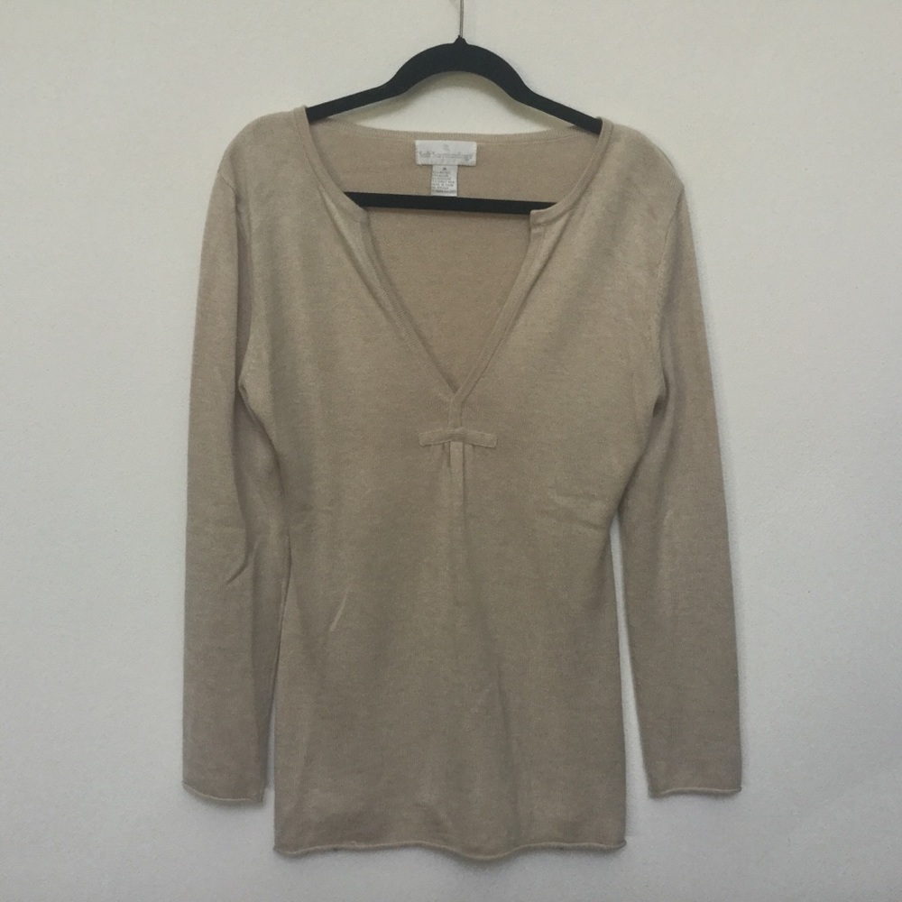 Soft Surroundings Cream Cashmere, Rabbit Hair V-Neck Long Sleeve Top Size Medium